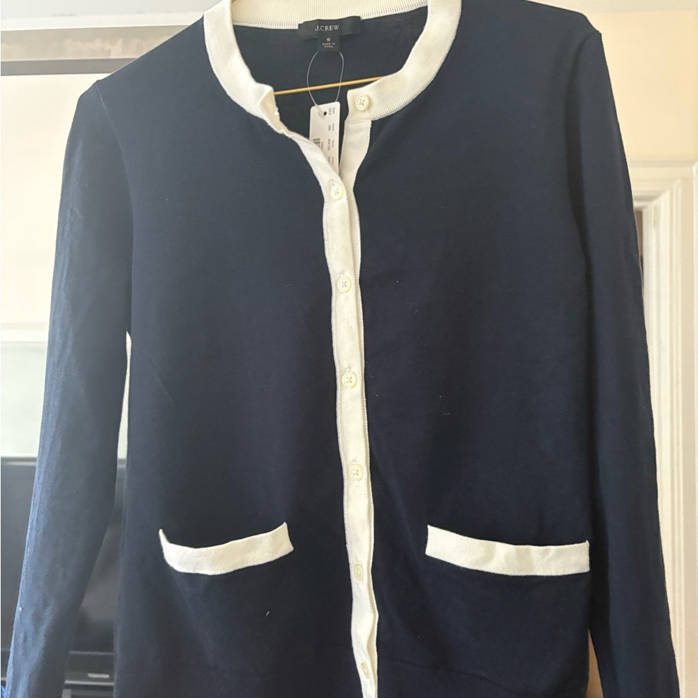 J. Crew Women's Navy and Cream Cardigan